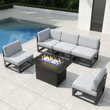 Vakollia 6 Pieces Aluminum Patio Furniture Set with Propane Gas 44" Fire Pit Table, Metal Outdoor Conversation Sofa Set with Seating Cushions Vakollia