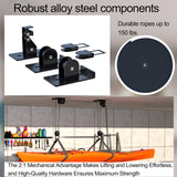 TRUSOON Ceiling Kayak Hoist, Heavy Duty Kayak Pulley System for Garage, Hold Up to 150 lbs Capacity, Canoe Garage Lift Storage System, Fit 10-14 Foot Ceilings, Black TRUSOON