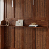 MaiDeHaoo Queen Size Murphy Bed with Desk, Space Saving Folding Wall Bed with Desk, Horizontal Wood Wall Bed Cabinet with Gas Struts for Small Room Bedroom Guest Room Home Office, Walnut MaiDeHaoo