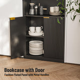 INNOD 72" Tall Book Shelve Bookcases with Doors, Floor Standing 6 Shelf Display Storage Shelves, Book Shelf with Storage Cabinet, Home Decor Furniture for Living Room Bedroom and Home Office INNOD