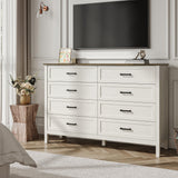 BAZELOR Farmhouse 8 Drawers Dresser for Bedroom, 55 Inch Wood Rustic Wide Chest with Natural Texture, Large Dressers for Bedroom, Hallway, Entryway, Antique White BAZELOR