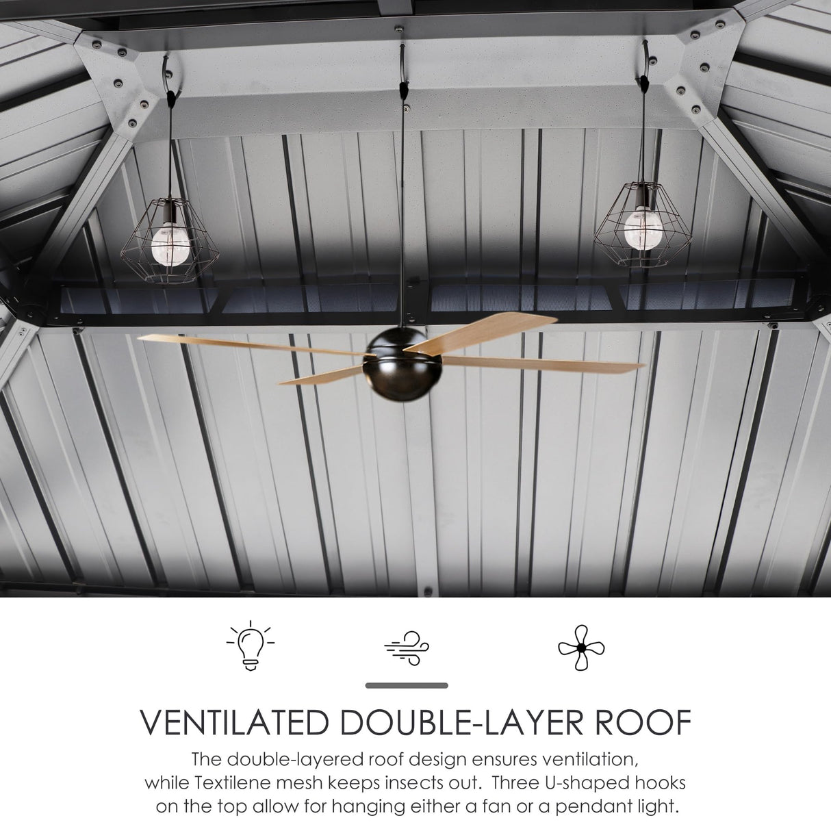 Kozyard 6’ x 8’ BBQ Hardtop Grill Gazebo, Outdoor Barbecue Gazebo with Double Galvanized Metal Roof, Aluminum BBQ Gazebo with 2 Side Shelves for Outdoor Grilling Station (Gray/Hardtop) Kozyard