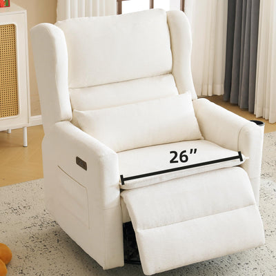 Rhevoy Oversized Swivel Rocker Recliner Chair, 26" Extra Wide Glider Nursery Chair with Adjustable Headrest, Chenille Power Recliner Rocking with Double Cushion, Cup Holder, White