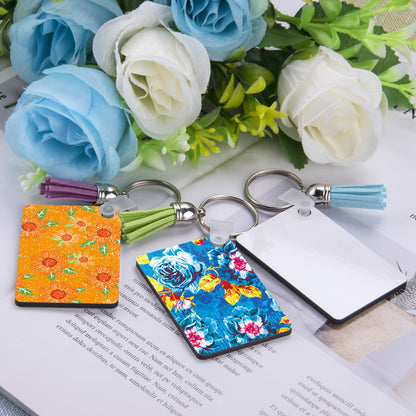 Duufin 180 Pieces Sublimation Keychain Blanks Rectangle Heat Transfer Blanks with Key Rings MDF Blank for Sublimation DIY Keychain and Craft, Double-Side Printed