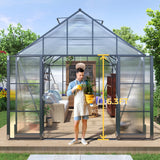 HOWE 10x16x10 FT Polycarbonate Greenhouse 6.3FT Added Wall Height Walk-in Large Aluminum Greenhouse Double Swing Doors 4 Vents, Sunroom Winter Greenhouse for Outdoors, Black HOWE
