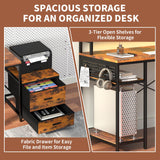 OtterOasis 66" L Shaped Desk with Drawer, 113" 2 Person Desk with Printer Stand, Large Convertible L Shape Gaming Desk with Power Outlet, Computer Desk with Led Light for Home Office, Rustic Brown OtterOasis