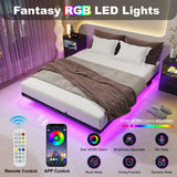 Gadroad LED Floating Queen Bed Frame with Charging Station and Metal Slats Support Gadroad