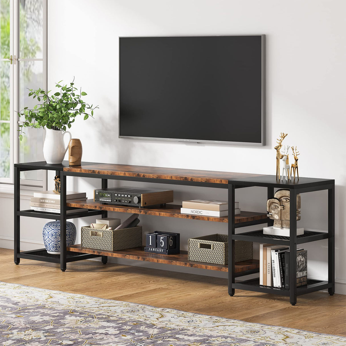 Tribesigns 78 Inch TV Stand for TVs up to 85 Inch, Media Entertainment Center Console Table, Industrial 3-Tier TV Console Table with Storage Shelves for Living Room, Entertainment Room Tribesigns