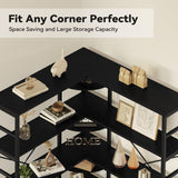 IRONCK Industrial Bookcases and Bookshelves, 5-Tiers Corner Bookcase with Curved Panels, L Shaped Shelf with Metal Frame for Open Storage for Living Room Home Office, Black IRONCK
