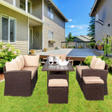 VINGLI Patio Furniture Set, 8 Pieces Outdoor Furniture with Dining Table&Chair, All Weather Wicker Outdoor Sectional Sofa with Ottoman VINGLI
