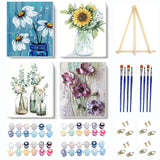 VIGEGU 4 Pack Paint by Numbers kit for Adults Framed Canvas - with Wooden Easel,Paint by Numbers for Kids Ages 8-12,Bottle Flower DIY Acrylic Oil Painting Kits Arts Crafts for Wall Decor 7.8x11.8inch VIGEGU