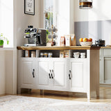 Marsail 55" Buffet Cabinet with Storage, Farmhouse Kitchen Sideboard Cabinet w/4 Doors & Shelves, Coffee Bar Buffet Table for Dining Room, Brown White Marsail