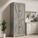 LYNSOM Farmhouse Storage Cabinet 72" Tall, Kitchen Pantry Cabinet with 4 Barn Doors and Adjustable Shelves, Freestanding Storage Cabinets for Kitchen, Grey LYNSOM