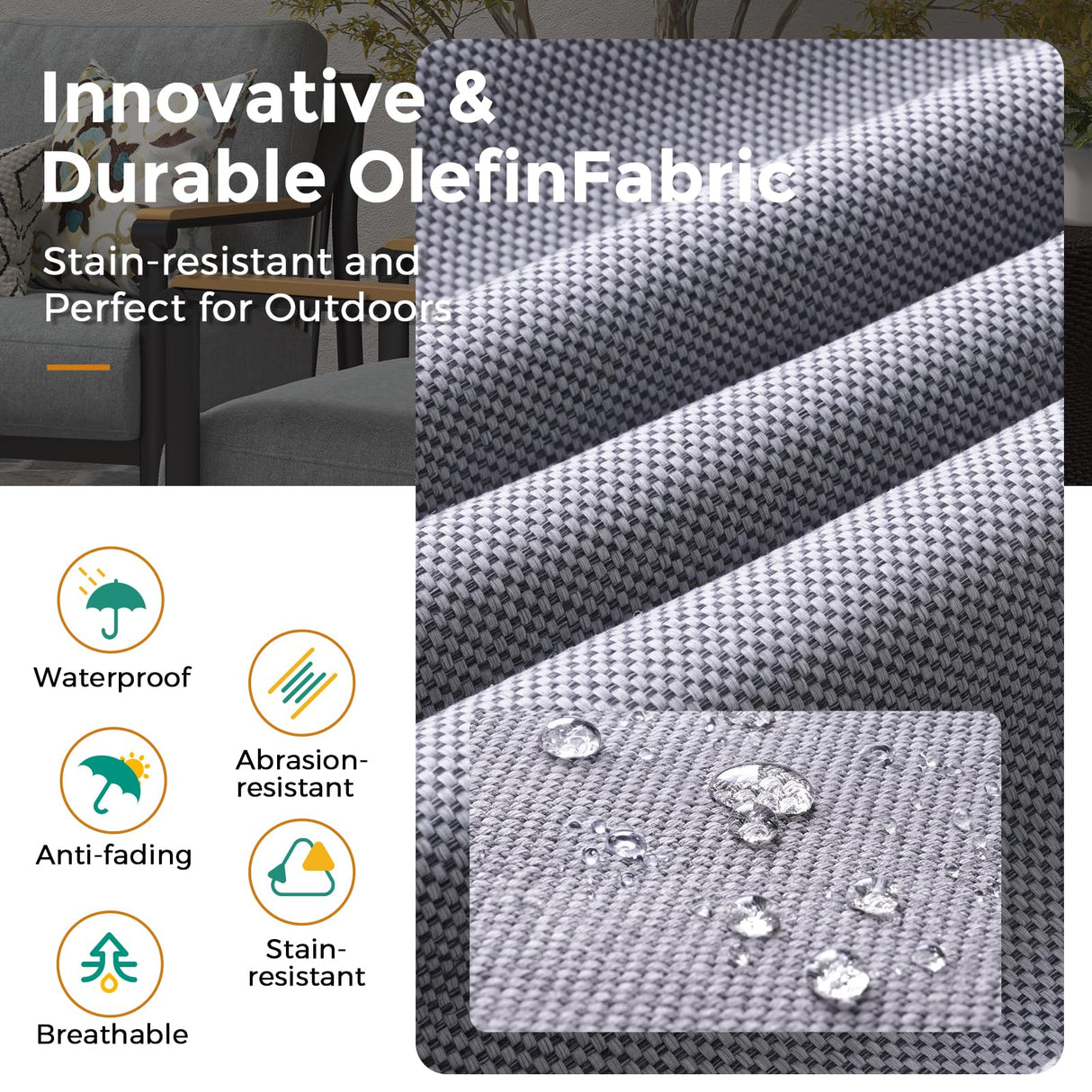 Jocoevol 4 Pieces Outdoor Sofa Conversation Set, 4 Seats Couch Set with Table, Metal Frame Rope Weaving Design UV Resistance Waterproof for Patio Garden Balcony, Grey Jocoevol