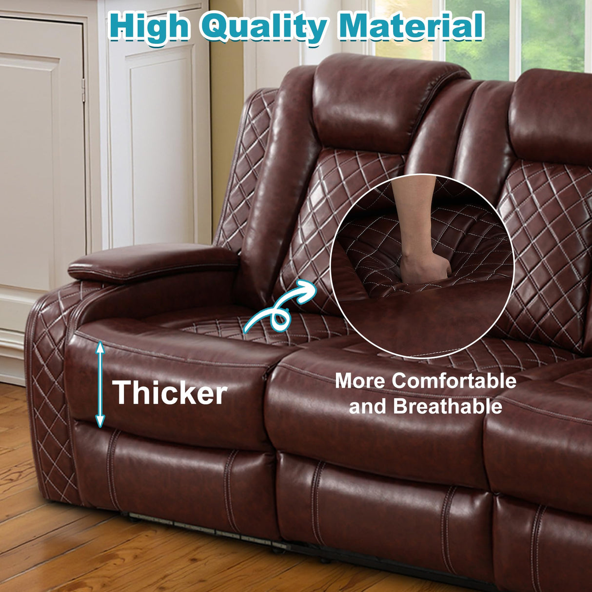 Lyngins 3+2+1 Power Sectional Reclining Sofa Set, Modern Recliner Couch, Loveseat, Chair with USB Ports/LED Lights/Storage Console/Cup Holders, PU Leather Recliner for Living Room, RV Theater, Brown Lyngins