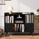 IRONCK Short Bookshelf with Cabinet, Short Bookcase with Doors, Low Bookcases with Charging Station, 2 Shelf Bookcase for Living Room, Office, Black IRONCK