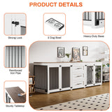 Rophefx 94.5" Dog Crate Furniture for 2 Dogs, Large Dog Kennel Furniture with 3 Storage Drawer, Wooden Dog Cage with 4 Bowls, Indoor Dog House TV Stand with Locks for Large Medium Dog, White Rophefx