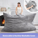 Hobestluk 3 in 1 Bean Bag Chair Giant Bean Bag Chairs Convertible Bean Bag Floor Cushion with Machine Washable Cover, Beanbag Chairs for Adult (Grey) Hobestluk