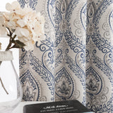 jinchan Linen Textured Curtains for Living Room Darkening 108 Inches Long, Medallion Drapes for Bedroom, Damask Pattern Window Treatments Vintage Curtain Panels, Extra Long 2 Panels Blue on Greige jinchan