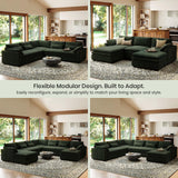 Belffin Large Modular Sectional Sofa with Deep Chaise, 104" Corduroy L Shaped Couch with 9" Soft Dual-Layer Seats Cushion for Living Room, Apartment, Green Belffin