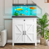kepptory 20 Gallon Fish Tank Stand with Power Outlets, Farmhouse Decorative Aquarium Stand Furniture with Adjustable Shelves, 10-20 Gallon Reptile Turtle Tank Stand with Cabinet Storage (White, 20GL) kepptory
