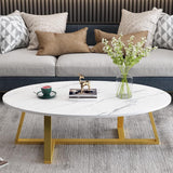 Wolawu Coffee Table White Faux Marble Coffee Table for Living Room,Oval Center Tables Modern Tea Table for Small Space,Wooden Living Room Tables End Table with Sturdy Gold Metal Leg Wolawu