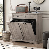 Spurgehom Double Tilt Out Trash Cabinet 13 Gallon Kitchen Waste Bins, Laundry Hamper Tilt Out Pet Proof Hidden Wooden Trash Bin for Kitchen, Grey Spurgehom