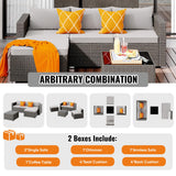 Nalupatio Patio Furniture Set,5 Piece Outdoor Patio Conversation Set All Weather Patio Sofa Manual Weaving Wicker Rattan Sectional Sofa with Washable Cushions & Glass Table for Poolside,Backyard-Gray Nalupatio