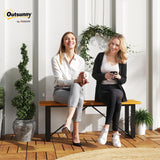 Outsunny Outdoor Bench, Acacia Wood Patio Garden Bench, 47" 2-Person Backless Patio Loveseat with Slatted Seat and Metal Frame, Weather/Corrosion Resistant for Outside, Front Porch, Park, Teak Outsunny