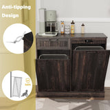 Double Tilt Out Trash Can Cabinet, Kitchen Island with Trash Can Storage, Trashcan Cabinet for Kitchens, Wood Cabinet with Trash Can Pull Out, Dog Proof Trash Can, Tilt Out Laundry Hamper, Brown LOUVIXA