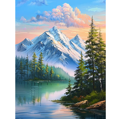 QENSPE 5D Diamond Art Snowy Mountain DIY Round Full Drill Diamond Painting Kits for Beginners,Landscape Diamond Dots for Adults,Home Wall Decor & Gift Perfect for Relaxation 12x16 inch