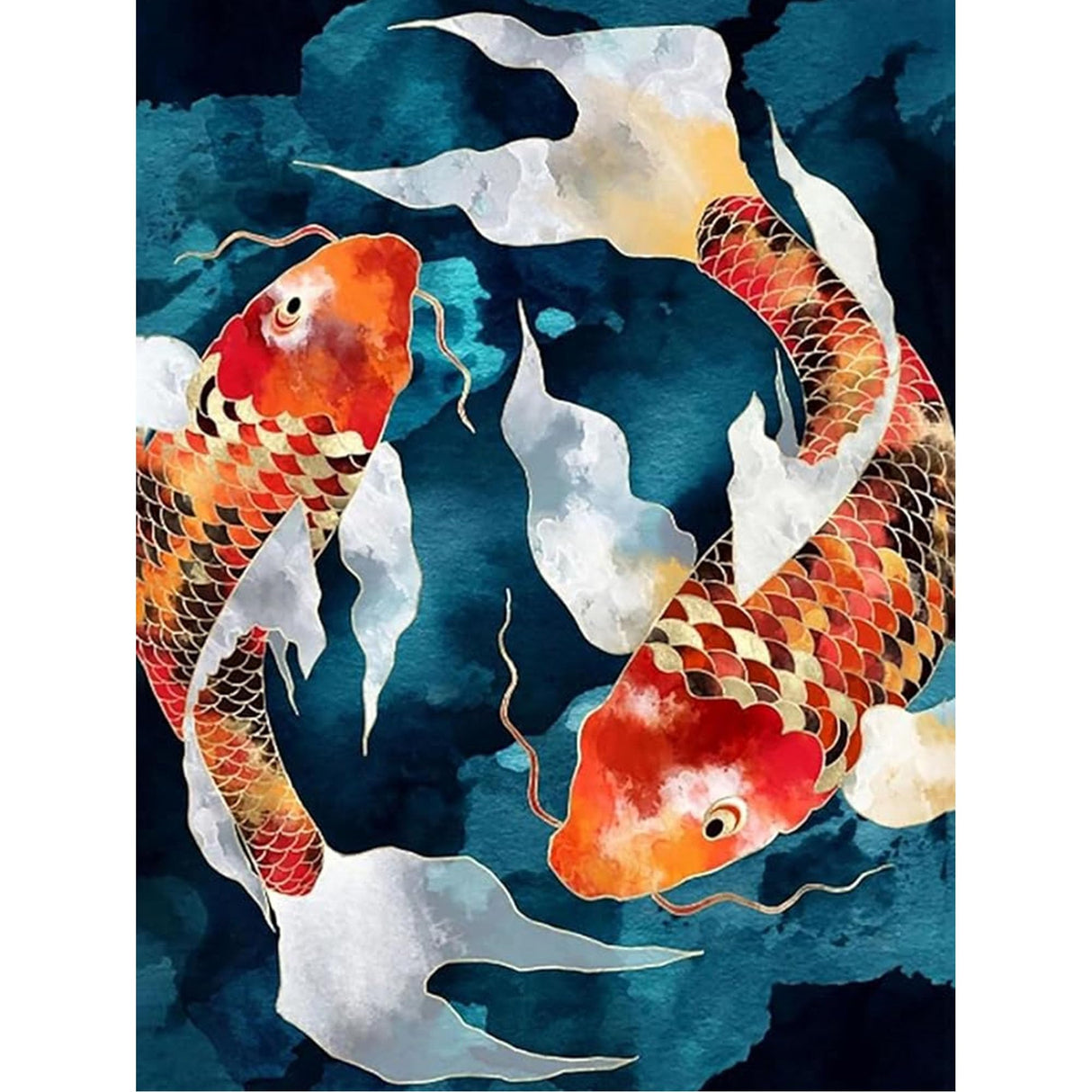 Huacan Diamond Painting Kit AB Diamond Art Kits for Adults 5D Koi Carp Fish Paint by Diamond DIY Full Round Drill Gem Art Kit Home Office Decor Gift 12x16 Inch Huacan