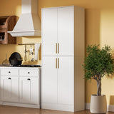 Housoul 71" Tall Pantry Cabinet with 4 Doors, Kitchen Pantry Storage Cabinet, Freestanding Larder Cupboard, Kitchen Hutch, Utility Pantry with Gold Handles for Dining Room, Bathroom, White Housoul