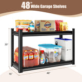 Rufokisa 48" W 2-Tier Garage Shelving Heavy Duty, 1120LBS Loads Garage Storage Shelves, Metal Shelving Units and Storage Racks, Industrial Utility Shelf Heavy Duty,48" Wx16 Dx39 H, Black Rufokisa