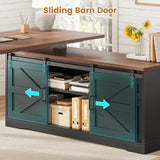 SEDETA Farmhouse L Shaped Standing Desk, 55 inch Height Adjustable Corner Desk with Storage Drawers, Standing Computer Desks with Power Outlets for Home Office, Black SEDETA