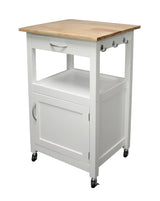 eHemco Kitchen Island Cart on Wheels with Drawer, Storage Cabinet, Shelf and Natural Solid Hardwood Top, White Base eHemco