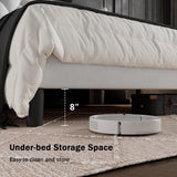 GalnFu Queen Size Bed Frame with Button Tufted Headboard, Upholstered Platform Bed Frame with UnderBed Storage, Wooden Slats Supports, Noise Free, No Box Spring Needed, Easy Assembly, White GalnFu