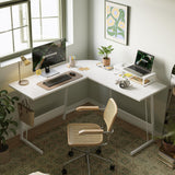Cubiker L Shaped Desk, Computer Corner Desk, Gaming Desk with Monitor Stand, Home Office Study Writing Workstation, Space-Saving（47 Inch White） Cubiker