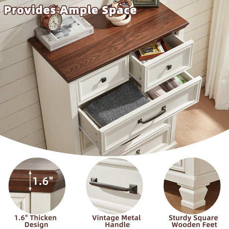 SAVOR LIFE Farmhouse 6 Drawer Dresser for Bedroom, 45 Inch Tall Vintage Wood Chest of Drawers, Rustic Dressers w/Square Wooden Legs, Mid-Century Storage Organizer for Living Room, Hallway, White SAVOR LIFE