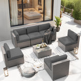 SUNCROWN Outdoor Patio Furniture Set 7 Piece Outdoor Sectional Sofa Grey Wicker Conversation Sofa Set with Coffee Table and Cushions,Dark Grey SUNCROWN