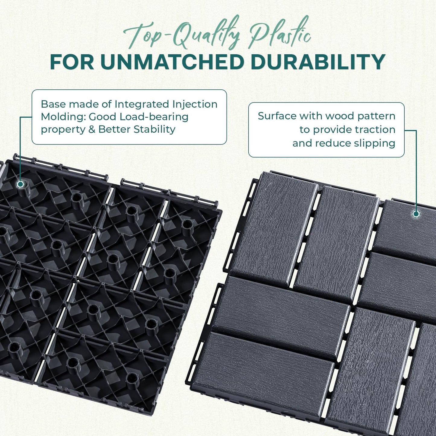 IDZO Plastic Interlocking Deck Tiles - 9PCS Waterproof Outdoor Flooring, All Weather Use Patio Tiles, Decking Checker Pattern, 12 x 12 x 0.7 Inches, Dark Grey