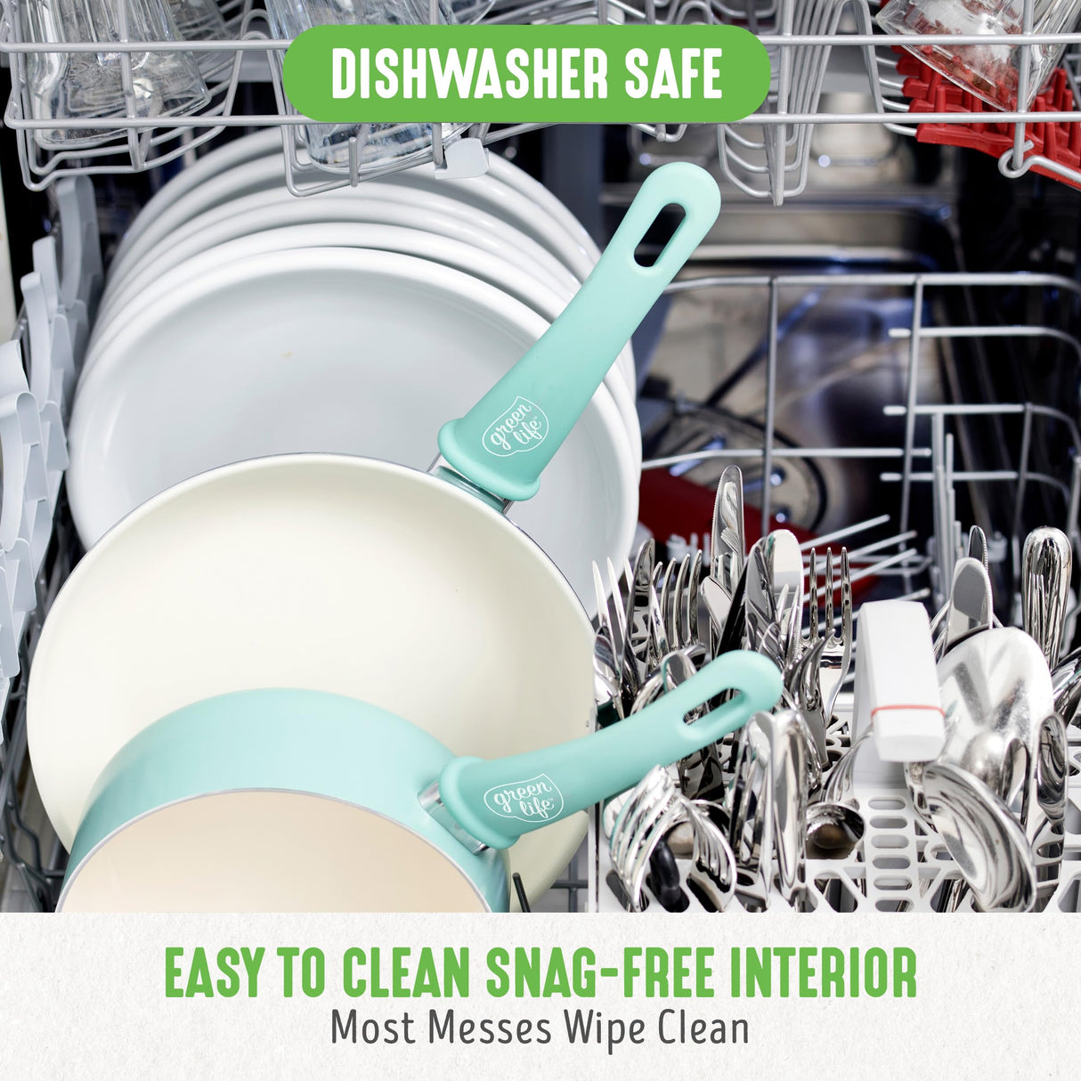 GreenLife Soft Grip 16 Piece Cookware Set, Non-Toxic PFAS-Free Ceramic Nonstick, Pots, Frying, Sauce, Saute, Glass Lids, Stay-Cool Handles, Wobble Free Bases, Dishwasher & Oven Safe, Turquoise GreenLife