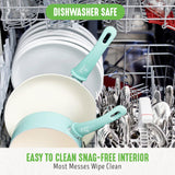 GreenLife Soft Grip 16 Piece Cookware Set, Non-Toxic PFAS-Free Ceramic Nonstick, Pots, Frying, Sauce, Saute, Glass Lids, Stay-Cool Handles, Wobble Free Bases, Dishwasher & Oven Safe, Turquoise GreenLife