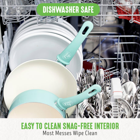 GreenLife Soft Grip 16 Piece Cookware Set, Non-Toxic PFAS-Free Ceramic Nonstick, Pots, Frying, Sauce, Saute, Glass Lids, Stay-Cool Handles, Wobble Free Bases, Dishwasher & Oven Safe, Turquoise GreenLife