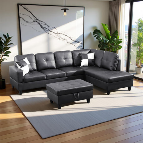 Lyngins 103.5" Oversized Sectional Couch, L Shaped Couch with Storage Ottoman, Modern Modular Sofa with Deep Seat, Sectional Couches for Living Room and Office, Jet Black (Faux Leather) Lyngins
