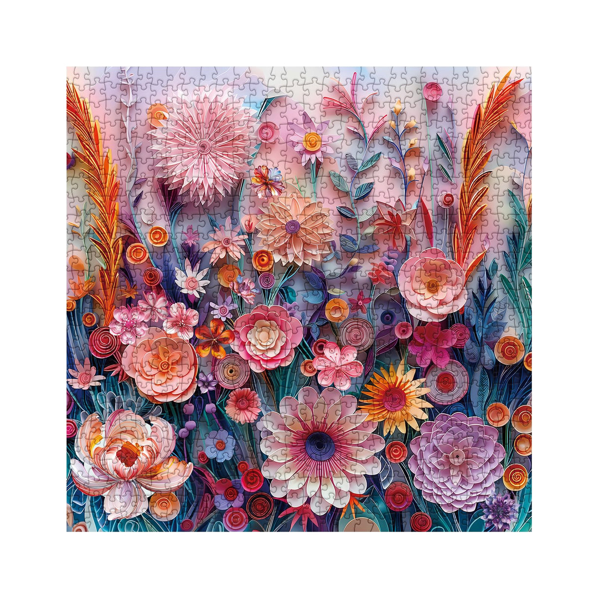Colorful Flower Puzzle for Adults 1000 Pieces, Papercut Pretty Floral Jigsaw Puzzle, Beautiful Art Garden Daisy Puzzle BBOLDIN