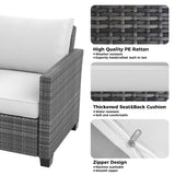 GarveeLife 5 Pieces Patio Furniture Set, 7-Seater Rattan Wicker Patio Conversation Sets with Coffee Table, Outdoor Sectional Patio Sofa Set, Grey Rattan and Grey Cushions GarveeLife