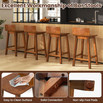 COSTWAY Solid Wood Bar Stools Set of 4, 24.5-inch Counter Height Chairs with Low Backrest and Footrest, Wooden Pub Barstools, Armless Kitchen Island Breakfast Stools for Dining Room, Cafe, Br - WoodArtSupply