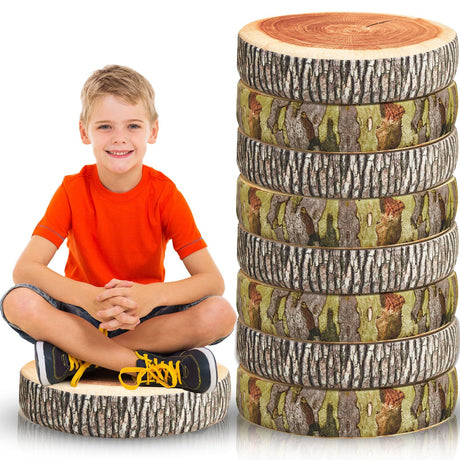 8 Pcs Flexible Seating Floor Sitting Cushion for Classroom Soft Tree Stump Stool Set 3D Digital Print Soft Round Throw Pillow Decorative Wood Slice Floor Cushion for Classroom Kids Couch Chair Home Juexica