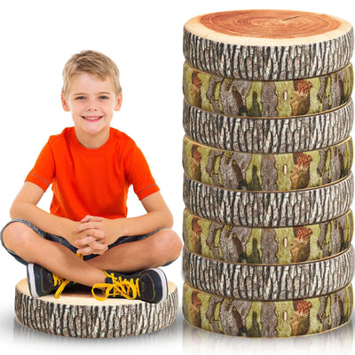 8 Pcs Flexible Seating Floor Sitting Cushion for Classroom Soft Tree Stump Stool Set 3D Digital Print Soft Round Throw Pillow Decorative Wood Slice Floor Cushion for Classroom Kids Couch Chair Home